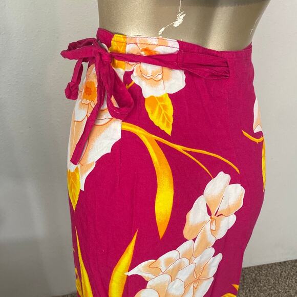 Vintage Women Size Medium To Large Y2K Floral Wrap Midi Skirt Tropical - Picture 4 of 10